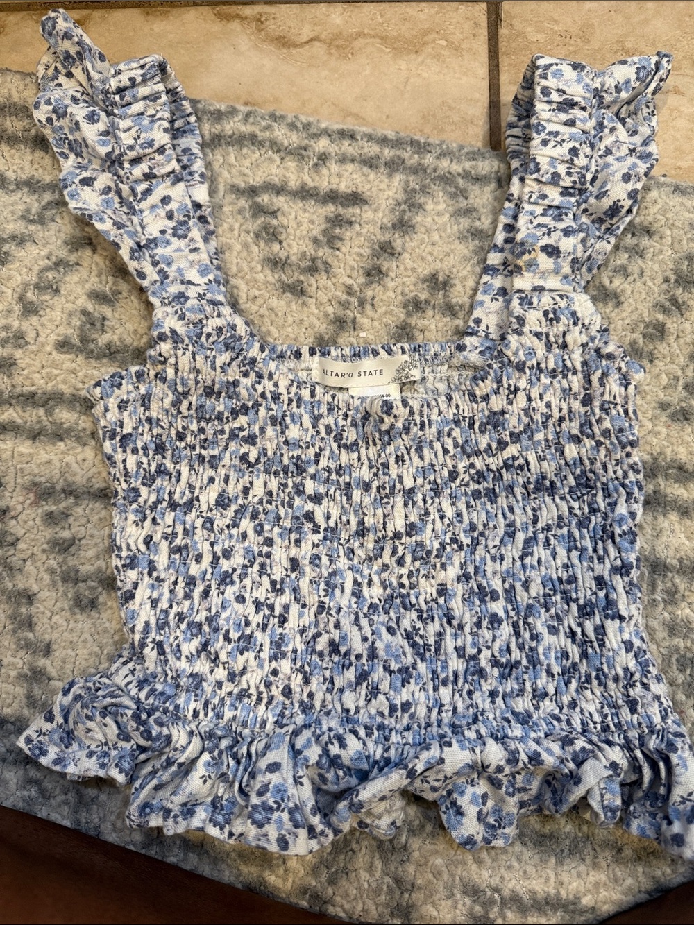 Altar'd State Blue and White Floral Smocked Crop Top